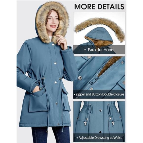 Womens Winter Coat Warm Thicken Puffer Jackets Blue - Picture 3 of 5